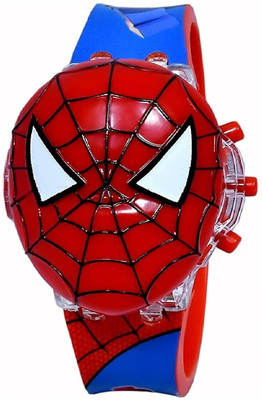 FLYmart Action Figure SpiderMan Face ToyWatch Music & Led Rotating| Wearable toy for kid(Red)