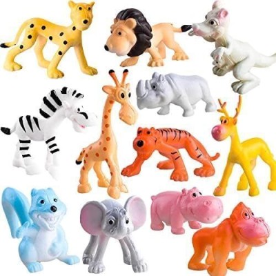 Toyporium Mini Jungle Safari 12 PC Realistic Wild Animal Toy Figure Playing Set for Kids49(Multicolor)