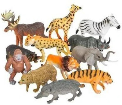 MATA JANKI TRADERS Wild Animals Figures Set For Kids - Pack Of 12 Animals (Multicolor) PQ(Multicolor)