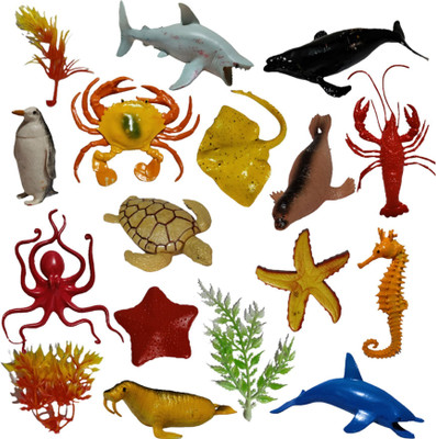 Wishkart 14 Pcs Educational Under water Aquatic Ocean Sea Animals Toys Set, Non Toxic(Multicolor)