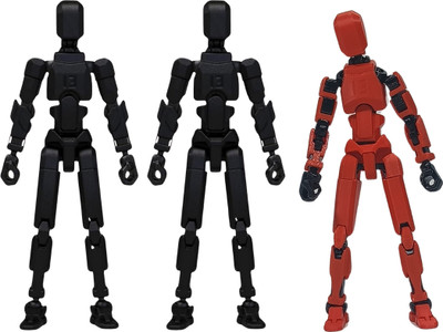 Apsara Gifts Pack of 3 - Dummy 13 Action Figure Articulated 3D Printed Robot(Black, Red)