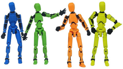 Apsara Gifts Pack of 4 - Dummy 13 Action Figure Articulated 3D Printed Robot(Orange, Green, Blue, Yellow)