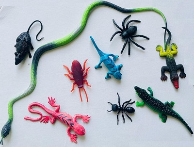 Tik C animal toys rubber snake,lizard,ant, rat,crocodile and spider gang(Multicolor)
