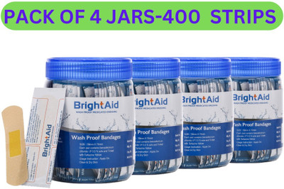 BRIGHT AID Waterproof Bandaid (Pack of 4 JARS) 400 STRIPS Adhesive Band Aid(Set of 4)