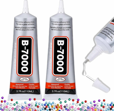 jyot creation B-7000 Super Adhesive Glue For Jewellery Making Rhinestones Mobile Repair Tablet Adhesive Glue For DIY Crafts Clothes Shoes Fabric Wood Rubber Nail Art Leather(Set of 2, Silver)