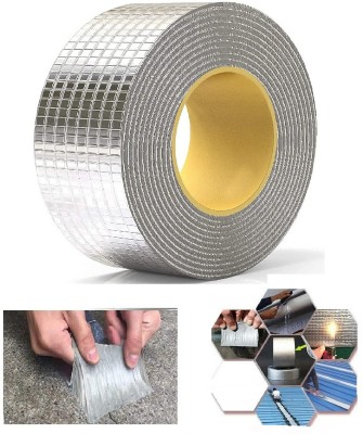 Masox Store Single Sided Aluminum Foil Multifunctional Butyl Rubber Water Proof Tape Leakage Repair Waterproof Aluminium Tape For Pipe Leakage Roof Water Tape (Manual)(Silver)