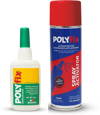 POLYFIX Multipurpose Instant glue accelerator (Aerosol) with CA glue Kit (50g + 100ml) Adhesive(150 g)