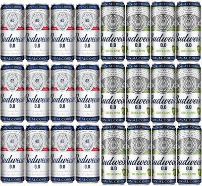 Budweiser 0.0 NON-ALCOHOLIC BEER_CLASSIC-12+GREEN APPLE-12 Can(24 x 330 ml)