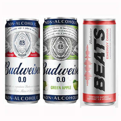 Budweiser 0.0 Non Alcoholic (Imported) BUY( 2x330ml ) Get ( 1x250ml ) Energy Drink Can(3 x 303.33 ml)
