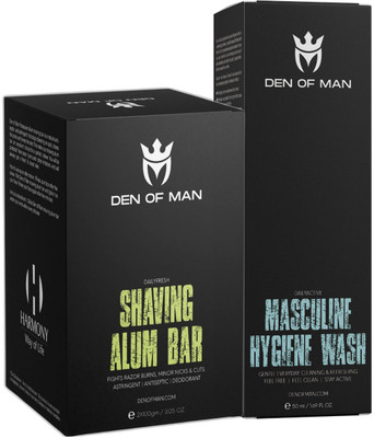 Den of Man Alum Stone Bar Shaving fitkari & 50gm Hygiene Wash For Itch, Daily Cooling(250 g)