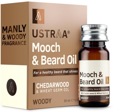 Ustraa By Happily Unmarried Mooch and Beard Oil Woody - Shine & Nourishment for beard with Cedarwood Oil(35 ml)