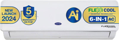 CARRIER 2024 Model AI Flexicool Convertible 6-in-1 Cooling 1.5 Ton 3 Star Split Inverter Dual Filtration with HD & Auto Cleanser AC with PM 2.5 Filter  - White(18K ESTER NEO EXi+ INVERTER R32 SPLIT AC (CAI18ER3R34F0), Copper Condenser)