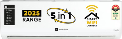 realme TechLife 2025 1 Ton 5 Star Split Inverter 5-in-1 Convertible with Rapid Cool Technology Smart AC with Wi-fi Connect  - White(105IPG25WRS, Copper Condenser)