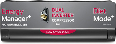 LG 2025 Model AI Plus Convertible 6-in-1 Cooling 1.5 Ton 5 Star Split AI Dual Inverter with Energy Manger Plus,Voice Control, HimClean, VIRAAT Mode and Diet Mode Plus AC with Wi-fi Connect  - Black Mirror(US-Q19MWZE, Copper Condenser)