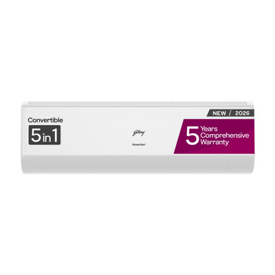 Godrej 2026 Model 1.5 Ton 5 Star Split Inverter with 5-in-1 convertible | AI Powered| Heavy Duty Cooling at 52 degree celsius|i-Sense technology AC(HIC 18J5TG, White)