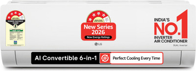 LG 2026 Model 1 Ton 4 Star Split Dual Inverter Faster Cooling and Energy Saving, AI Convertible 6-in-1 Cooling, 4 Way Air Swing, HD Filter with Anti Virus Protection, Cools at 55?, Him Clean, VIRAAT Mode and Diet Mode Plus AC(AS-Q13JNYE, White)