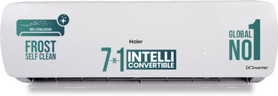 Haier 2025 Model 1.5 Ton 5 Star Split Inverter Intelli-Convertible 7 in1 ConvertibleHD Filter, Frost Self Clean, Upto 20 M air Flow, Hyper PCB AC(HS18V-POW5BN-INV, HU18V-POW5BN-INV, White)
