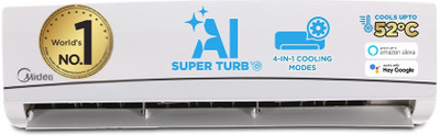 Midea 2025 Model 4 in 1 Convertible Cooling AI 1.5 Ton 3 Star Split Inverter HD� Filter with Auto Cleanser,SANTIS NEO RYL AC with Wi-fi Connect - White(MAI18SD3R35W0, Copper Condenser)