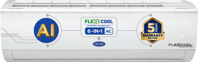 CARRIER 2024 Model AI Flexicool Convertible 6-in-1 Cooling 2 Ton 5 Star Split Inverter Dual Filtration with HD & Auto Cleanser AC with PM 2.5 Filter  - White(CAI24ES5R34F0, Copper Condenser)