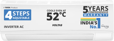 Voltas 2024 Model 1 Ton 5 Star Split Inverter AC  - White(125V CAX(4503689), Copper Condenser)