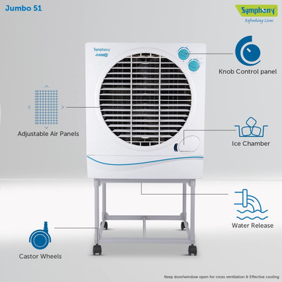 Symphony 70 L Desert Air Cooler(White, Jumbo 70L along with Trolley)