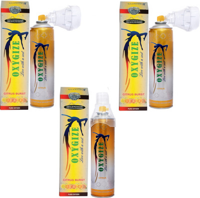 oxygize Oxygen Can Citrus Flavor Canister With Protective Mask (Each Can 150 Breaths Approx.) Pack Of 3 Portable Portable Oxygen Can