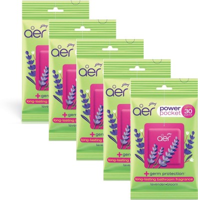 Godrej LAVENDER BLOOM AER POWER POCKET, AIR FRESHNER, PACK OF 5, BATHROOM TOILET, UPTO 30 DAYS Blocks(5 x 10 g)