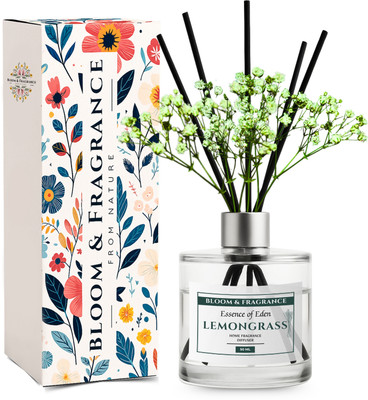 Bloom &Fragrance Lemongrass Diffuser Set Lemongrass Reed Diffuser 50ml Set | Free 4 Fiber Reed Sticks | Stress Relief & Aromatherapy |(50 ml)