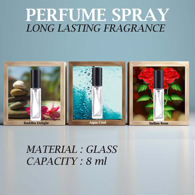 WINKCART Car Perfume Glass Bottles Aqua,Buddha Delight & Fasli Gulab–Premium Fragrance Car Freshener Spray, Refill Premium Fragrance Trio: Aqua Cool, Buddha Delight & Indian Rose – 8ml Glass Spray Bottles(3 x 8 ml)