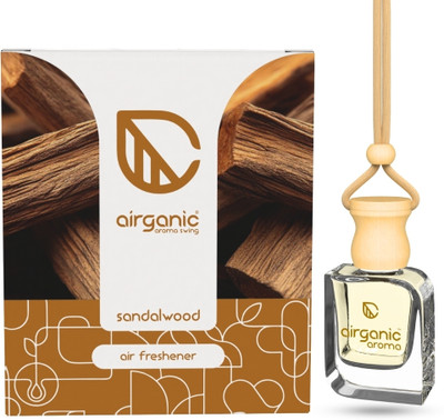 Airganic Swing Prime Car Perfume Hanging Pod | Sandalwood Fragrance Car Freshener Diffuser Swing Prime Car Perfume Hanging Pod |10 ML | Sandalwood Fragrance Car Air Freshener |Natural Essential Fragrance Oils in Glass Bottle with Wooden Diffuser Lid |Last Upto 60 Days(1 Units)