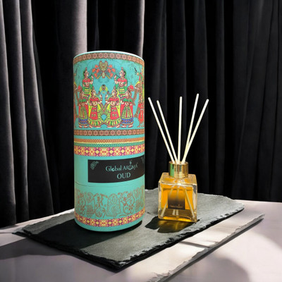 GLOBAL AROMA Reed Diffuser Set Oud Fragrance Diffuser Set CUBE-OUD-100ML-W-FIBER(100 ml)