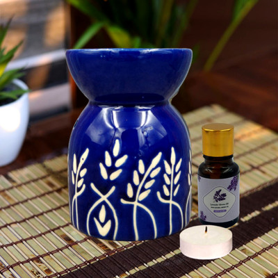 Home Delight Printed Leaf Aroma Diffuser With 10ml Lavender Fragrance & One Tea Light Candle Diffuser Set, Aroma Oil HD-PrintedLeaf-Diffuser-Blue-Lavender-01(3 x 1 Units)