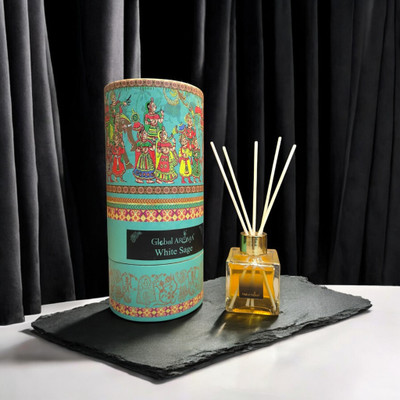 GLOBAL AROMA Reed Diffuser Set Whitesage Fragrance Diffuser Set CUBE-WHITESAGE-100ML-W-FIBER(100 ml)