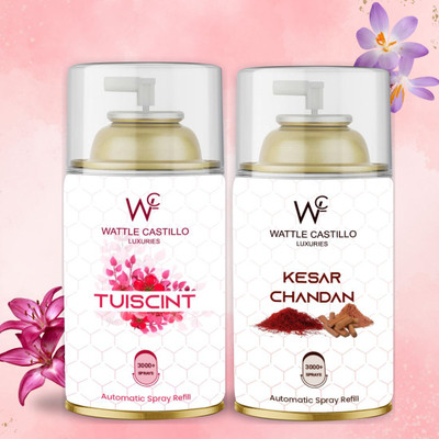 Wattle Castillo Tuiscint & KesarChandan Automatic Air Room Freshners For Suit Any Room Refill, Automatic Spray 300ml Air Freshener Refilled(2 x 265 ml)