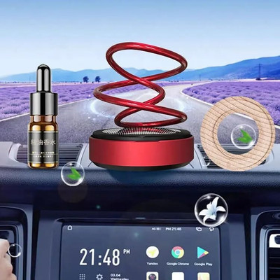 WLEWORLDLOOKENTERPRISES ™SOLAR CAR AROMA DIFFUSER Red 360 Dual Ring Rotating Solar Power Car Aroma Diffuser Car Perfume Rotating Liquid Air Refresher Modern Dashboard(1.62 ml)