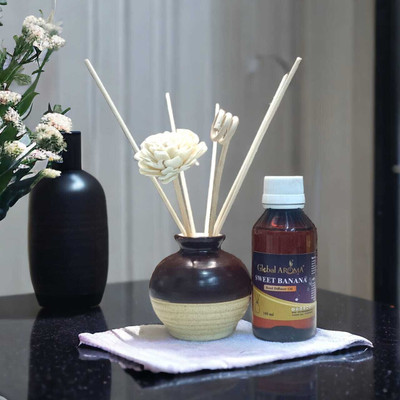 GLOBAL AROMA SWEET-BANANA Diffuser Set Sweet Banana Reed Diffuser Set-100 ml | Toxin-Free | Fine-Living Fragrance for Office, Home and Stress Relief | Mood Enhancer(100 ml)
