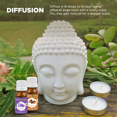 PeepalComm Ceramic Buddha Diffuser Essential Oil Burner With 2 candle And 1 Scented Aroma Oil, Diffuser Set Premium White Ceramic Buddha Diffuser Essential Oil Burner With 2 candle And 1 Scented Aroma Oil(1 Units)