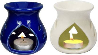 PeepalComm Set Of 2 Home Scented Aroma Oil Burner Diffuser With 4 candles 1 15 Ml Aroma Oil, Diffuser Set Ceramic Aroma Oil Burner Blue White Color Diffuser With 1 15ml Jasmine Aroma Oil And 4 T-light Candle Free(1 Units) PeepalComm Set Of 2 Home Scented Aroma Oil Burner Diffuser With 4 candles 1 15 Ml Aroma Oil, Diffuser Set Ceramic Aroma Oil Burner Blue White Color Diffuser With 1 15ml Jasmine Aroma Oil And 4 T-light Candle Free(1 Units)