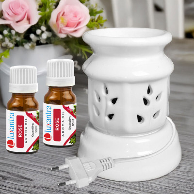 Luxantra Rose Aroma Oils Diffuser Set with Ceramic Electric Fragrance Oil Burner Handmade(20 ml)