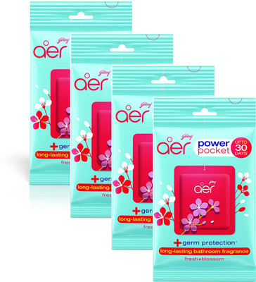 Godrej FRESH BLOSSOM AER POWER POCKET, AIR FRESHNER, PACK OF 4, BATHROOM TOILET, UPTO 30 DAYS Car Freshener Blocks FRESH BLOSSOM(4 x 10 g)