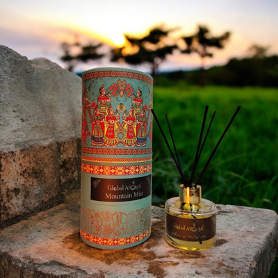 GLOBAL AROMA Reed Diffuser Set Mountain Mist Fragrance Diffuser Set R-SET120ML-MONTANMST-B-FIBER(120 ml)