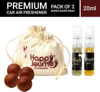 HAPPY JOURNEY Potli Jute Bag, Hanging, Car Perfume, Car/Home/Office/Bathroom, Chafa + Mogra Spray, Blocks, Aroma Oil Car Air Freshener(2 x 10 ml)