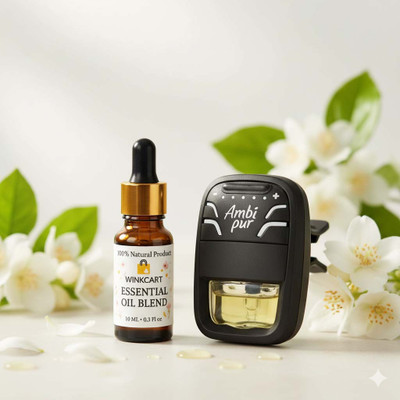 Ambipur jasmine Blocks, Diffuser Set Air Freshener/Purifier Pur Toilet Real Perfume Oil Fresh Jasmine Combo Auto Pearl Car Freshener- Exotic Jasmine, Starter Kit 7.5 ml(13 ml)