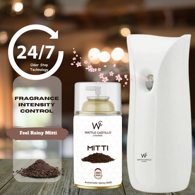 Wattle Castillo Automatic Air Freshener Kit (Machine + Mitti Refill - 265ml) 3000+ Sprays Automatic Spray, Diffuser Set WC-Machine01+Kesarchandan(1 Units)