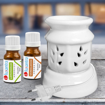 Luxantra Lemongrass and Sandalwood Aroma Oils Diffuser Set with Ceramic Electric Fragrance Oil Burner Handmade(20 ml)