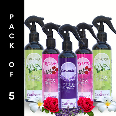 CABRESE Lavender, Rose, Mogra, Rose, Mogra Car Freshener Spray Black bottle packaging premium room freshener(5 x 250 ml)