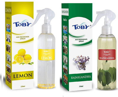 TOBY LEMON , RAJNIGANDHA AIR FRESHENER,250 ml each,pack of 2. Spray LEMON , RAJNIGANDHA AIR FRESHENER,250 ml each,pack of 2.(2 x 250 ml)