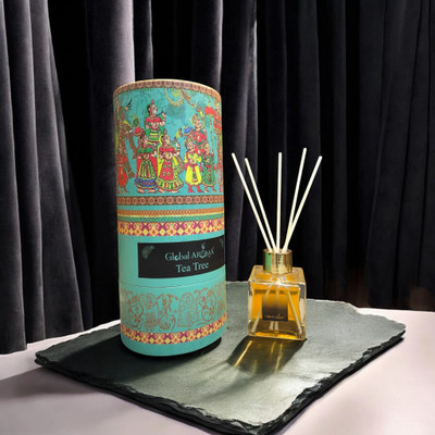 GLOBAL AROMA Reed Diffuser Set Tea Tree Fragrance Diffuser Set CUBE-TEA-TREE-100ML-W-FIBER(100 ml)