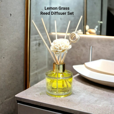 GLOBAL AROMA Lemon Grass Reed Diffuser Set Fragrance for Office, Home, Gym and Yoga Diffuser Set Lemon Grass Reed Diffuser Set 60ML,Fragrance for Office, Home, Gym and Yoga | Mood Enhancer, Smoke Less Room Freshener for Home(60 ml)