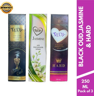 DSP Fresh Spray Tedy Black Oud, Jasmine & Hard Car & Air Freshener Spray 250ml Each (Pack of 3)(3 x 250 ml)